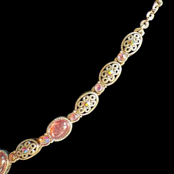 VTG Avon Silver Plate Filigree Cabochon AB Rhinstone Y Drop Lavaliere Necklace - Picture 7 of 16